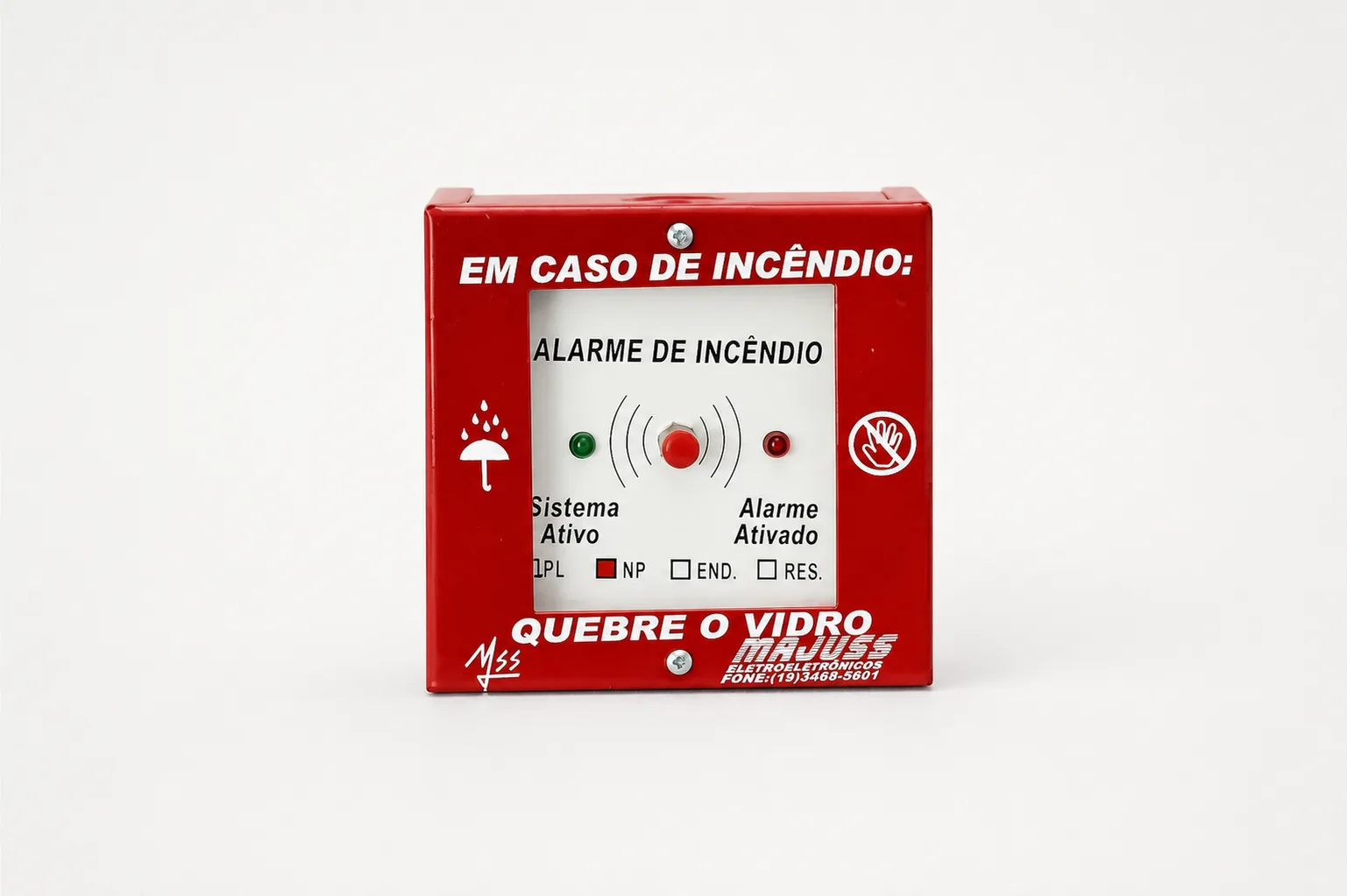 Acionador manual de alarme, produto da Majuss Eletroeletrônica