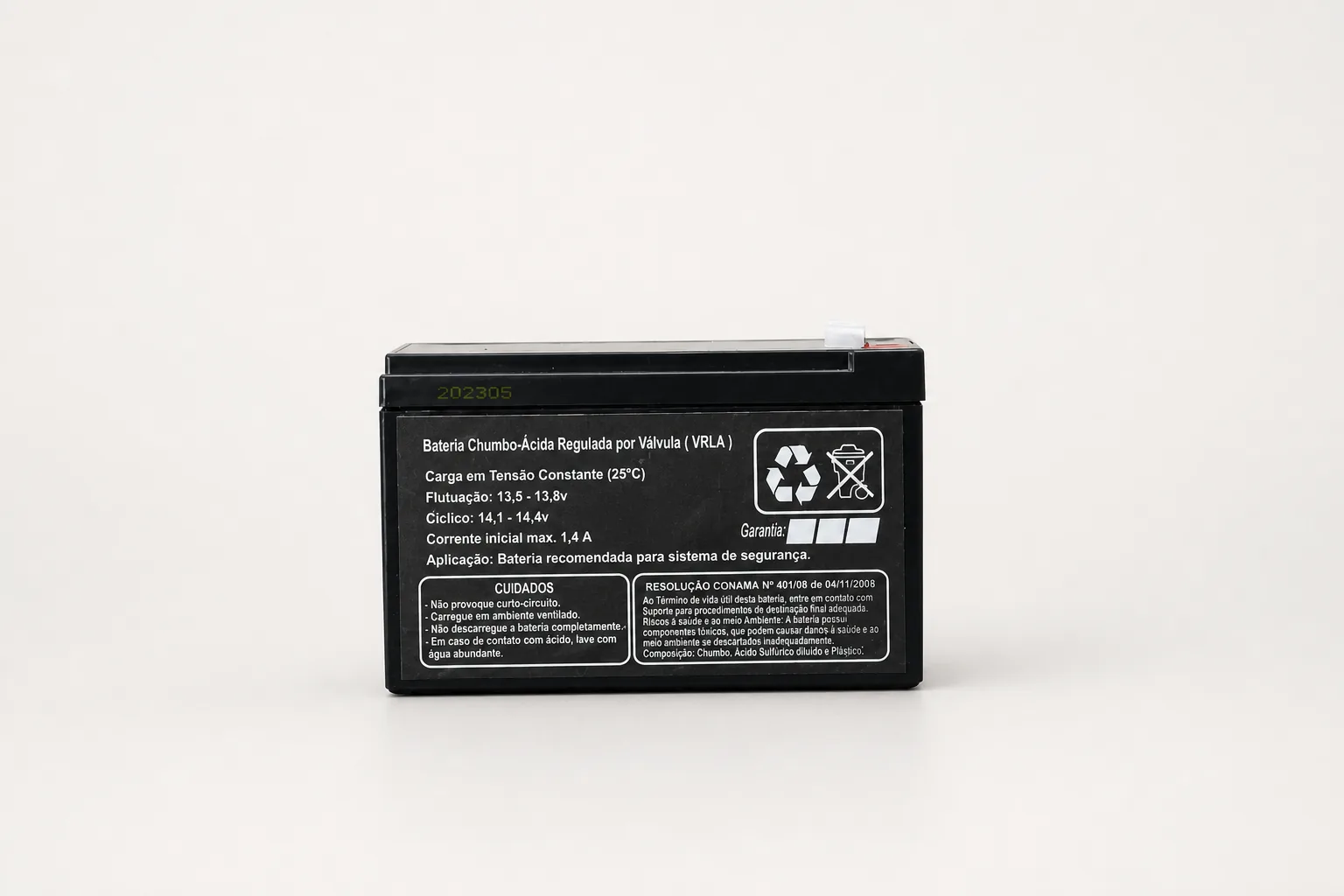Bateria selada — vista técnica, produto da Majuss Eletroeletrônica